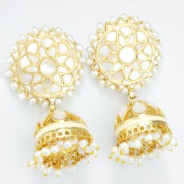 Attractive White Stone Jhumkas Silver Earrings