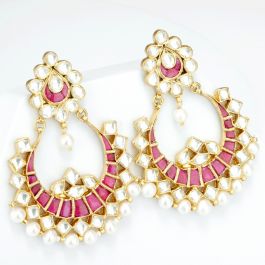Fashionatic Pink Stone Silver Earrings
