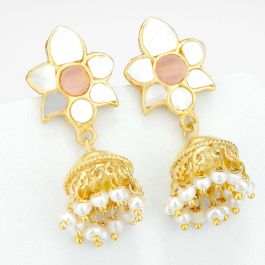 Amazing Pink Stone Jhumkas Silver Earrings