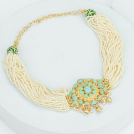 Ravishing Aqua Morsanite Mother of Pearls Silver Necklaces
