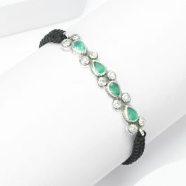 Pretty Green Stone Thread Silver Bracelets