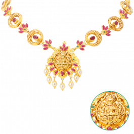 Traditional Lakshmi With Pearl Beads Gold Necklace