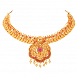 Mesmerizing Traditional Colour Stone Short Gold Necklaces