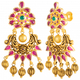 Elegant Antique Finish Chand Bali Gold Earrings
