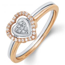 Dazzling Dual Finish with Heart Design Diamond Ring