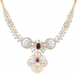 Contemporary Floral Ruby Stone Diamond Necklaces