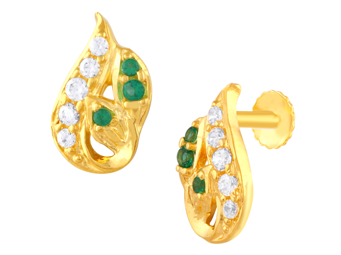 White And Green Stone Gold Earrings White And Green Stone Gold Earrings