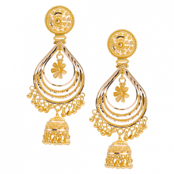 Buy Floral Stud With Bali Hanging Jhumkas Gold Earrings Gold Earrings