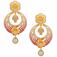 Admirable Floral Desing with Due Drops Gold Earrings
